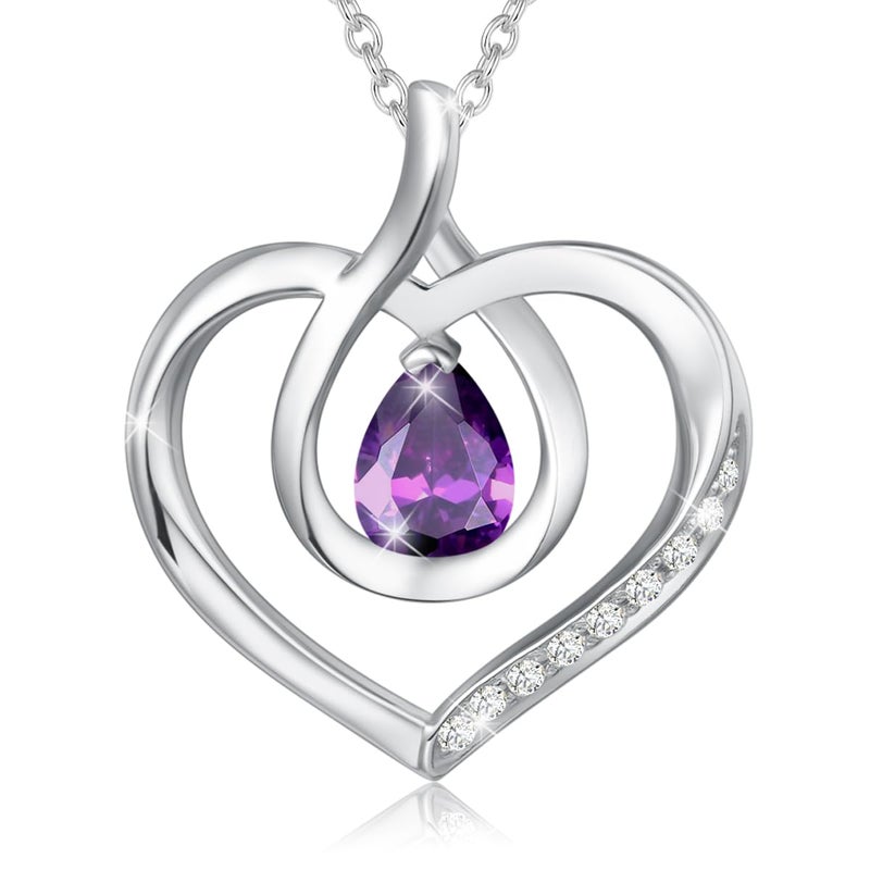 AGVANA February Birthstone Jewelry Amethyst Necklace for Women Sterling Silver Forever Love Infinity Heart Pendant Necklace Anniversary Birthday Gifts for Women Mom Wife Her - Image 1